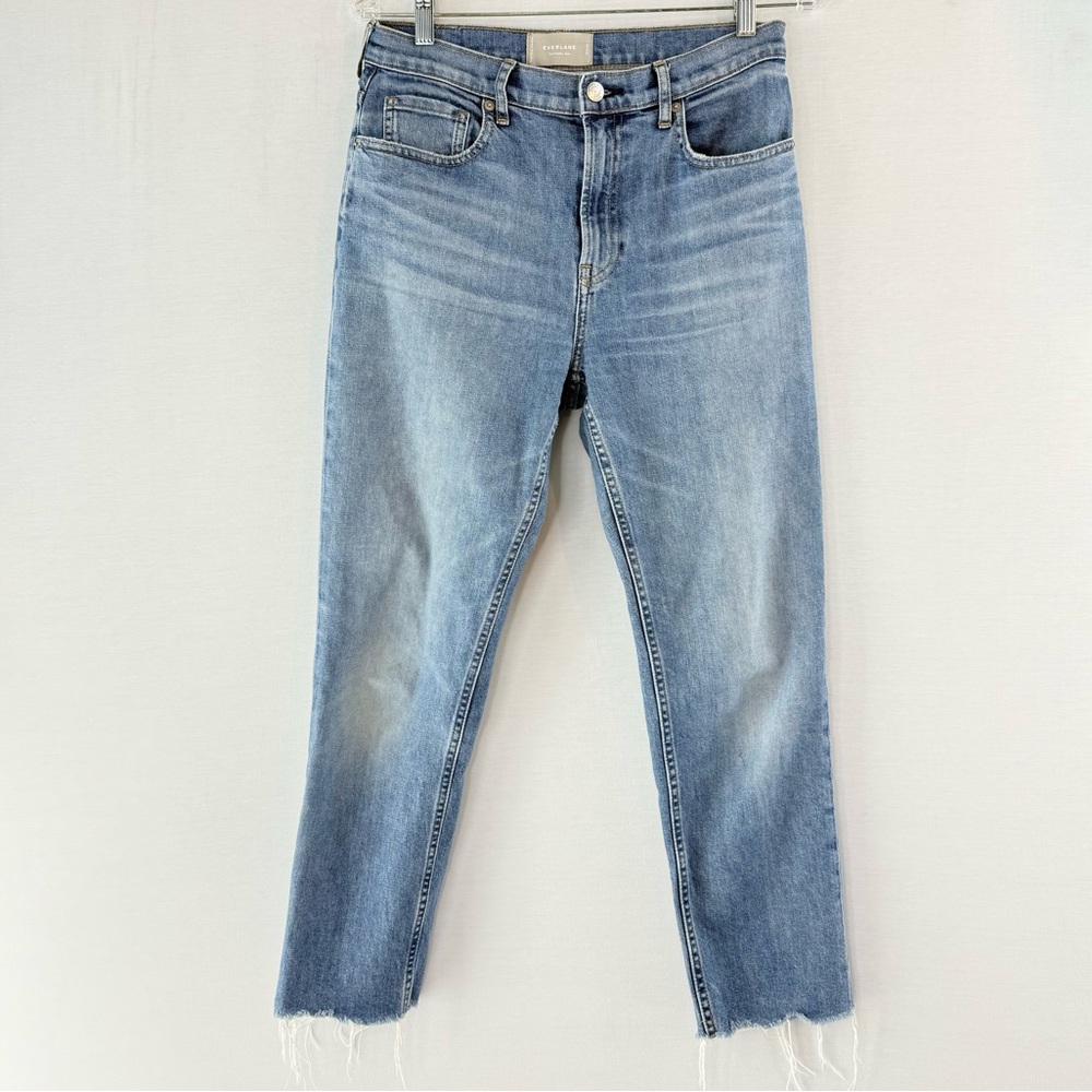 Everlane Light Wash Blue Denim "The Cheeky Jean" Crop with Raw Hem